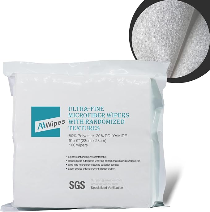 AAwipes Cleanroom Microfiber Wipes Mixed Weave Superfine 9" X9“ Lint Free Cloths - Image 2