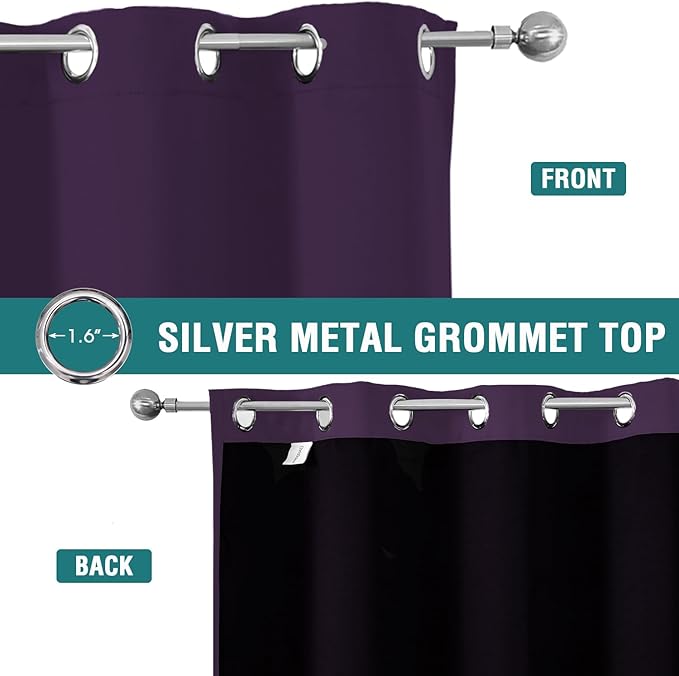 ChrisDowa 100% Blackout Curtains 90 inch Long for Bedroom with Black Liner, 2 Thick Layers Total Blackout Thermal Insulated Grommet Long Window Curtains 2 Panels Set (Royal Purple, 52 x 90 Inch)