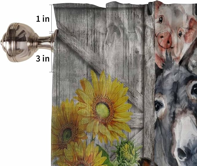 Farmhouse Living Room Curtains 72 Inches length, Vintage Sunflowers Animals - Image 6