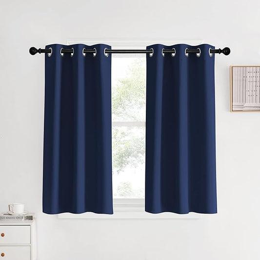 NICETOWN Blackout Curtains & Drapes for Kitchen, Navy, 1 Pair, 34 x 40 Inch, Thermal Insulated Solid Grommet Top Blackout Panels/Draperies for Bedroom/Living Room