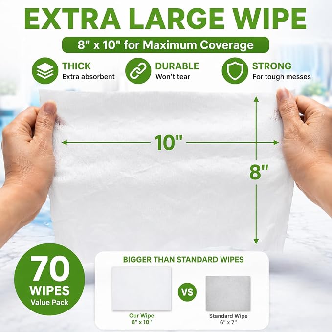 Air Jungles All Purpose Car and Home Cleaning Wipes 70 Count, Extra Large 8" x - Image 2