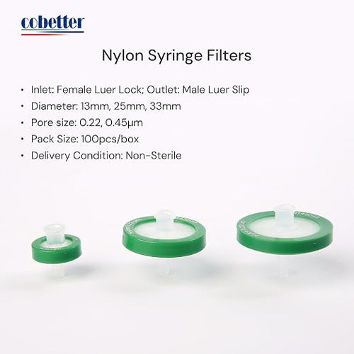 100 Pack Syringe Filter Nylon Lab Filters 0.22μm Pore Size 25mm Diameter - Image 2