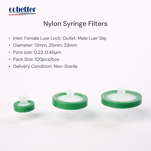 100 Pack Syringe Filter Nylon Lab Filters 0.22μm Pore Size 33mm Diameter - Image 2