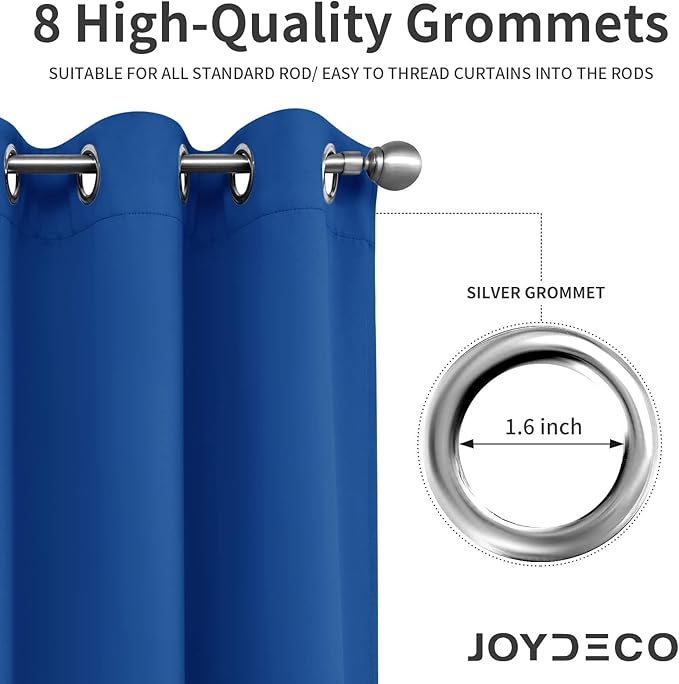 Joydeco Blackout Curtains 120 inches Long 2 Panels Set, Thermal Insulated Long Curtains & Drapes 2 Burg, Room Darkening Grommet Drapes for Bedroom Living Room Windows (W52 x L120 Inch, Royal Blue)