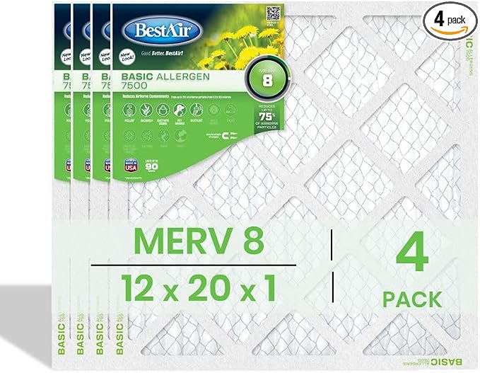 BestAir 12x20x1 Air Filter | MERV 8 Basic Allergen 7500 HVAC AC Furnace Filter by FreudenbergFiltrationTechnologies