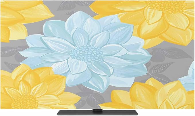 Blue Yellow Floral Abstract Style Indoor TV Cover, Elastic TV Screen Protector by Unknown