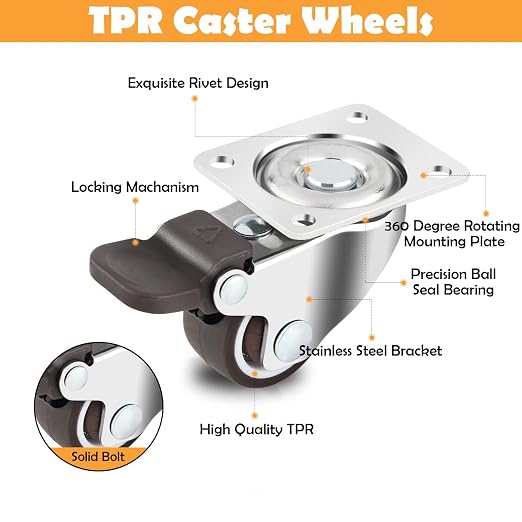 HOWDIA 1" Caster Wheels Low Profile Casters Set of 4 Heavy Duty, 360 Degree - Image 6