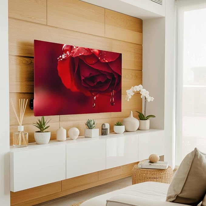 Red Rose Flower Water Droplets Indoor TV Cover, Elastic TV Screen Protector - Image 2