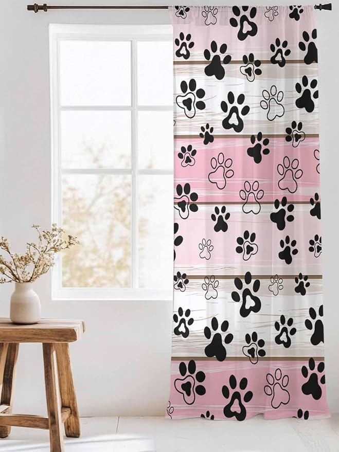Sheer Curtains 84 Inches Long, Vintage Farmhouse Country Wooden Grain Privacy - Image 3