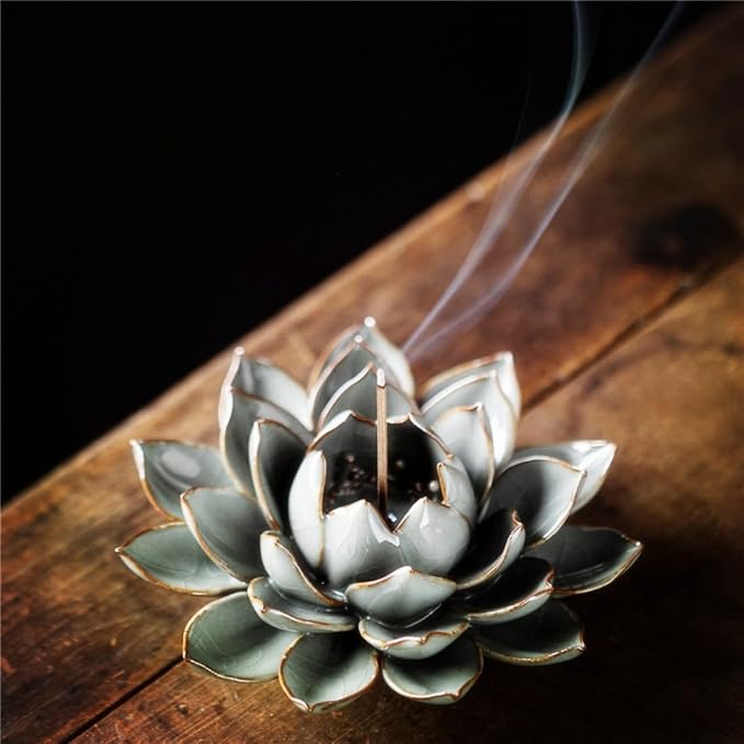 Ceramic Lotus Flower Thread Incense Burner Holder Handmade Zen Aromatherapy - Image 4