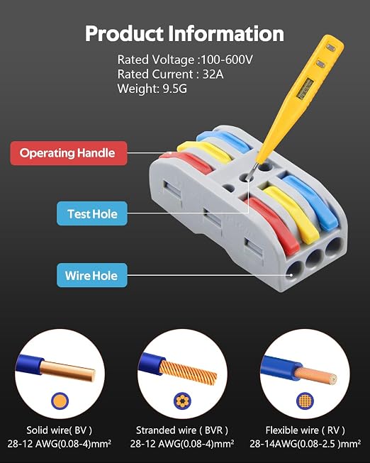 ALITOVE 3 Wire Connectors Push-in 25pcs Lever Nuts Quick Connect Wire Splice - Image 3