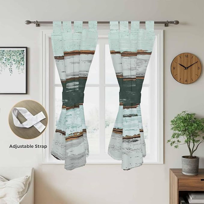 Blue Teal Bedroom Curtains 72 Inch Length, Window Curtains Tab Top, Vintage - Image 5