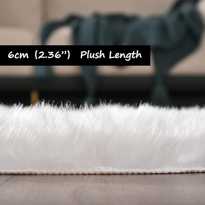 Goolela White Area Rug 10x12 Fluffy Fuzzy Sheepskin Carpet for Living Room Bedroom Furry Faux Fur Shaggy Washable Rectangle