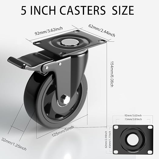 5 Inch Casters Set of 4 Heavy Duty, Caster Wheels - Image 2