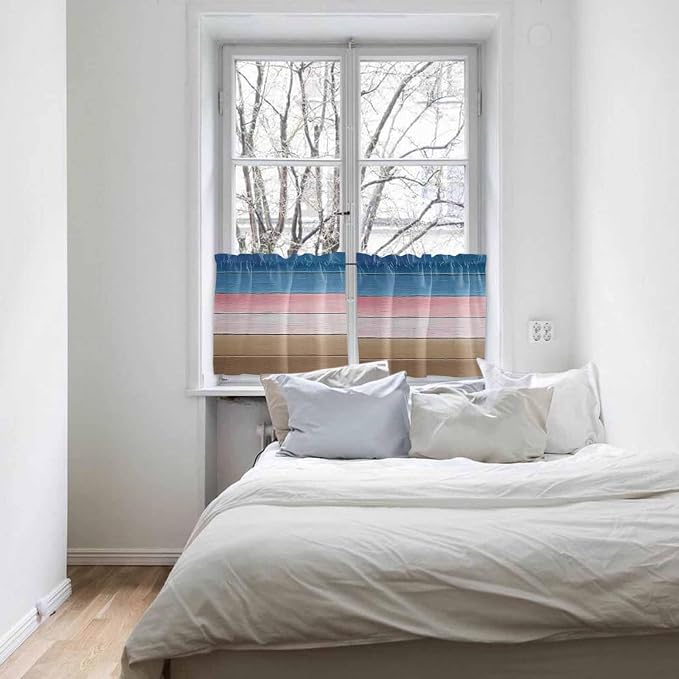Blue Pink Brown Gradient Wood Grain Window Valance Curtains, Vintage Wood Board - Image 7