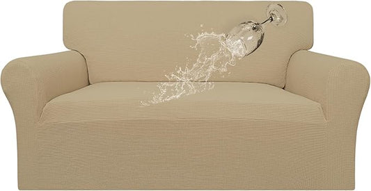 Easy-Going 100% Waterproof Loveseat Couch Cover, Dual Waterproof Sofa Cover, Stretch Jacquard Sofa Slipcover, Leakproof Furniture Protector for Kids, Pets, Dog and Cat (Loveseat, Sand)