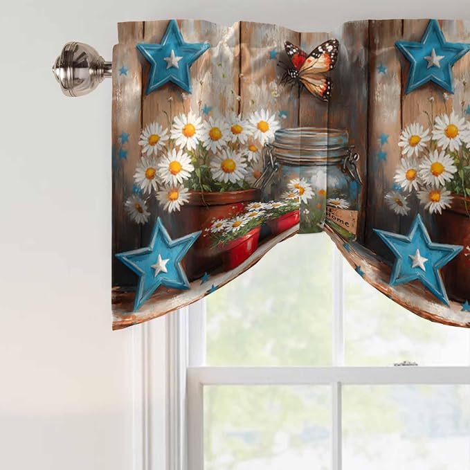 Country Flower Tie Up Valance for Window, Western Texas Star Butterfly Barn - Image 9