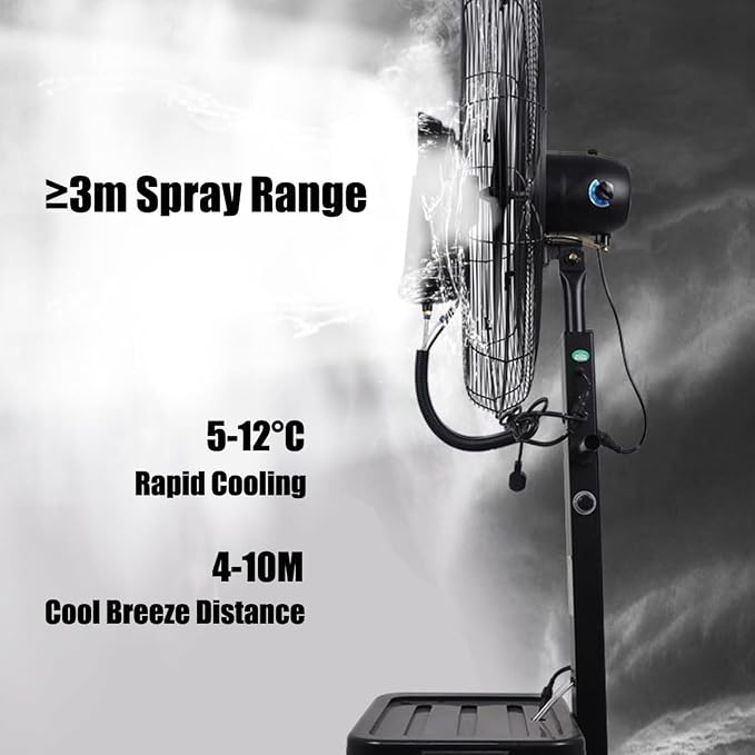 Misting Fan, 3 Speed Oscillating Pedestal Fan - Image 4