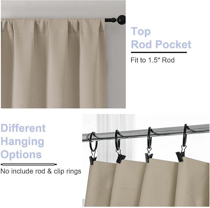 Simplebrand Ava Biscotti Beige Blackout Curtains for Bedroom 63 Inch Length 2 Panels Set, Solid Thermal Insulated Energy Saving Rod Pocket Window Treatment Curtains Blackout Drapes, W40 x L63 Inch