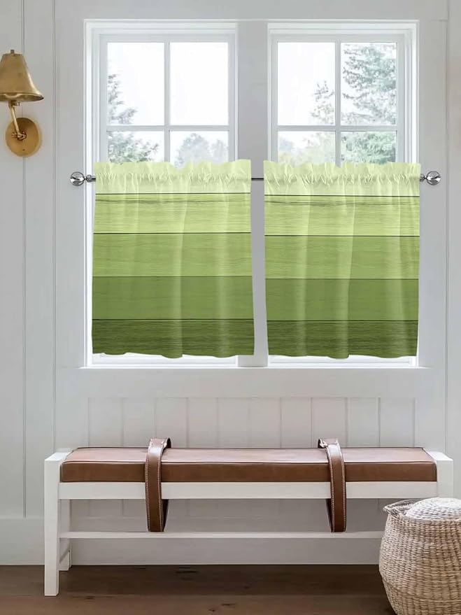 Gradient Green Wooden Board Window Valance Curtains, Retro Country Wood Grain by IDOWMAT