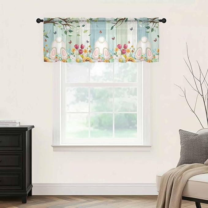 Easter Sheer Valances for Windows 42"x18", Light Filtering Kitchen Curtains - Image 9