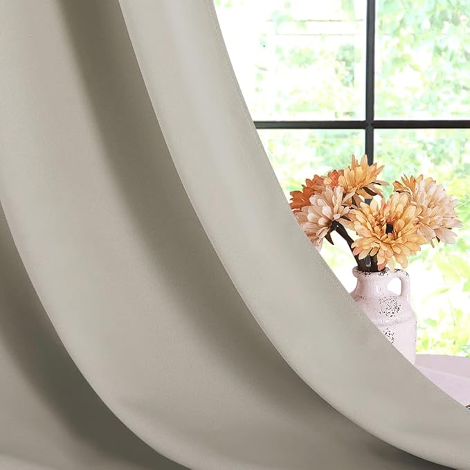 NICETOWN Room Darkening Draperies Window Curtain Panels, Natural, 2 Panels, W60 x L84 -inch, Thermal Insulated Grommet Room Darkening Curtains for Bedroom