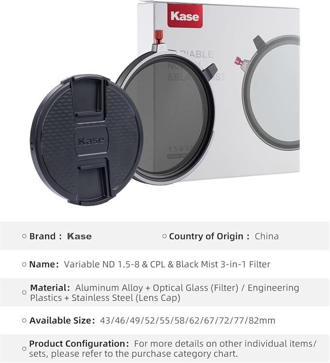 Kase 82mm Variable ND1.5-8 & CPL & Black Mist 3 in 1 Filter - Image 9