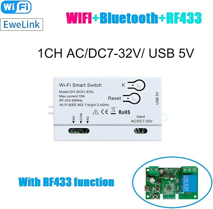 2X WiFi Smart Switch DIY Timer 1CH 7-32V RF433 2.4G WiFi Home Automation Module - Image 6
