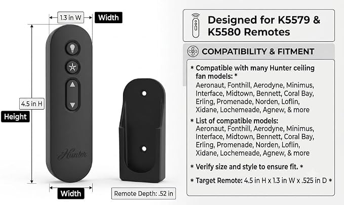 Fan Remote Holder Wall Mount for Hunter K5579 & K5580 Ceiling Fan – Fits - Image 6