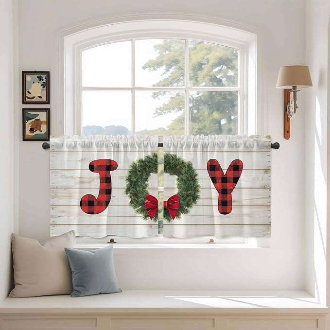 Christmas Wreaths Kitchen Tier Curtains 36 Inch Long 2 Panel Set, Rod Pocket - Image 3