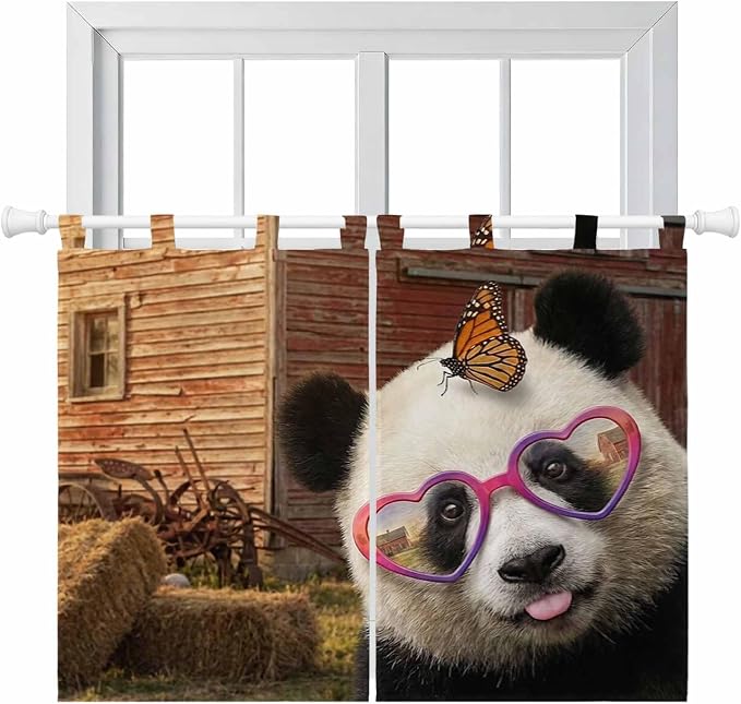 Farm Panda Bedroom Curtains 63 Inch Length, Window Curtains Tab Top, Farmhouse by Unknown