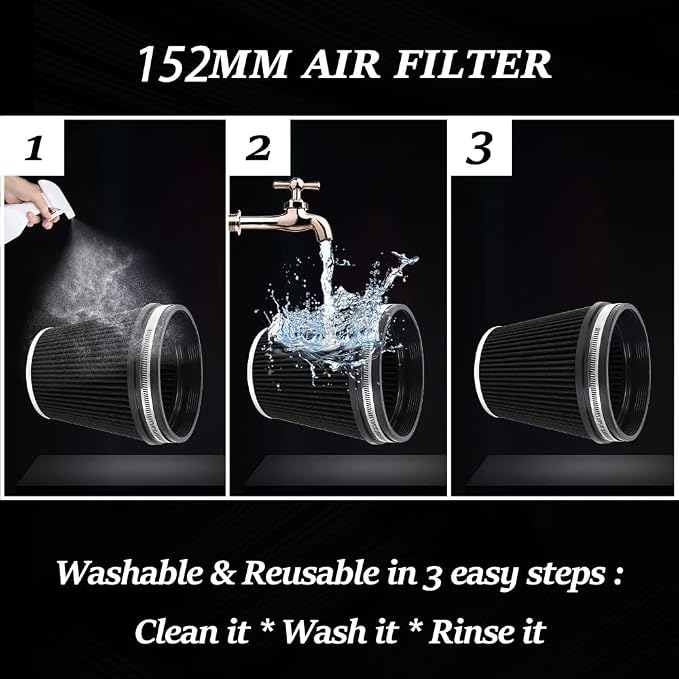 6" 152 mm High Flow Inlet Air Filter, Air Intake Cone Filter Replacement - Image 4