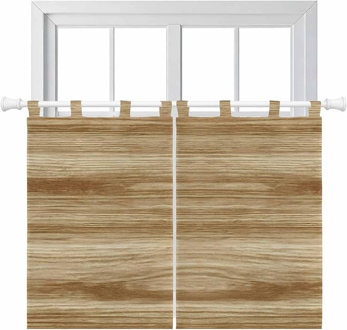 Light Brown Wood Grain Kitchen Curtains 45 Inch Length, Short Cafe Window by Unknown