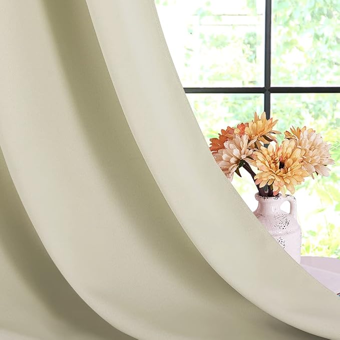 NICETOWN Room Darkening Curtain Panels for Cafe, Thermal Insulated Grommet Room Darkening Draperies/Drapes for Window (Beige, 2 Panels, W70 x L95 -inch)