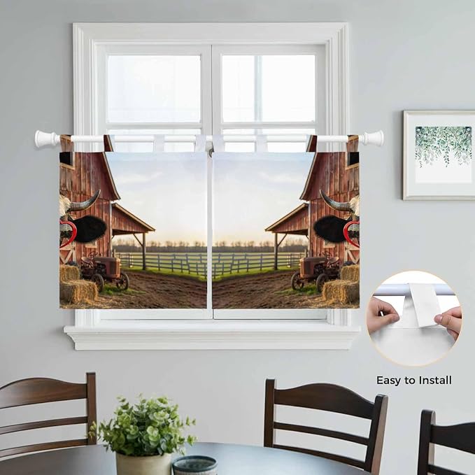 Farm Cows Kitchen Curtains 36 Inch Length, Small Window Curtains Tab Top - Image 4