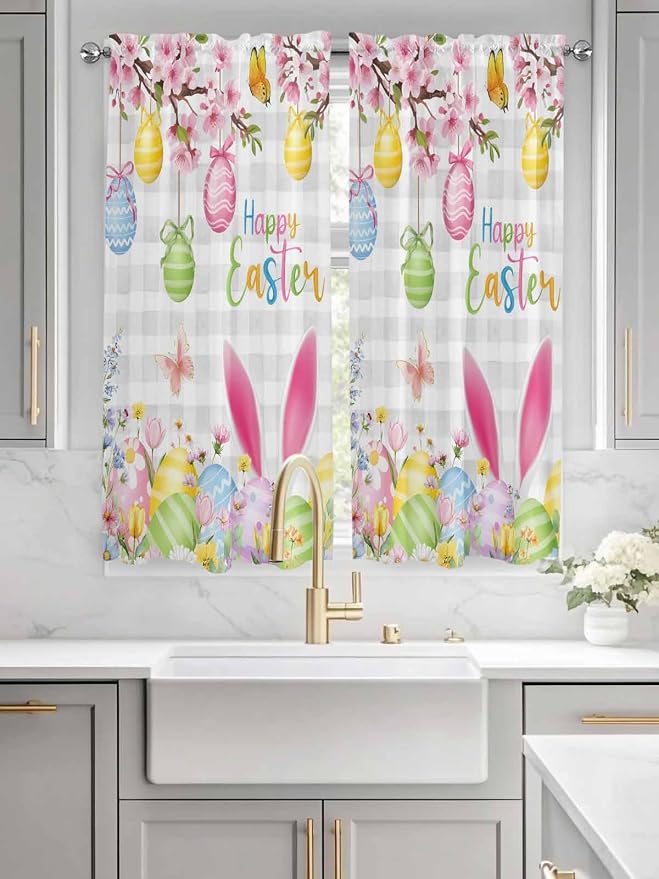 Happy Easter Living Room Curtains 72 Inches length, Spring Watercolor Bunny - Image 3