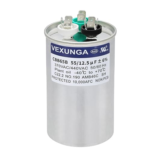VEXUNGA 55/12.5 uF 55+12.5 MFD 370VAC or 440VAC Dual Run Start Round A/C by VEXUNGA