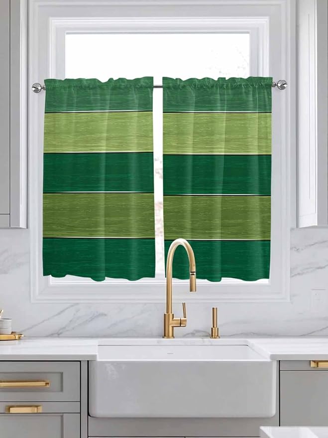 Farm Retro Green Wood Grain Window Valance Curtains, Rustic Wooden Plank - Image 2