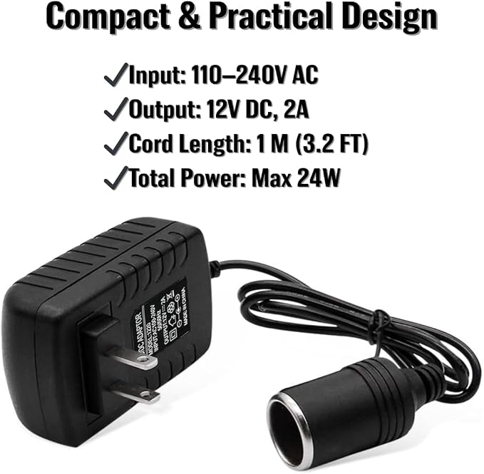 12V 2A AC to DC Converter with Cigarette Lighter Socket - 110V to 12V Power - Image 7