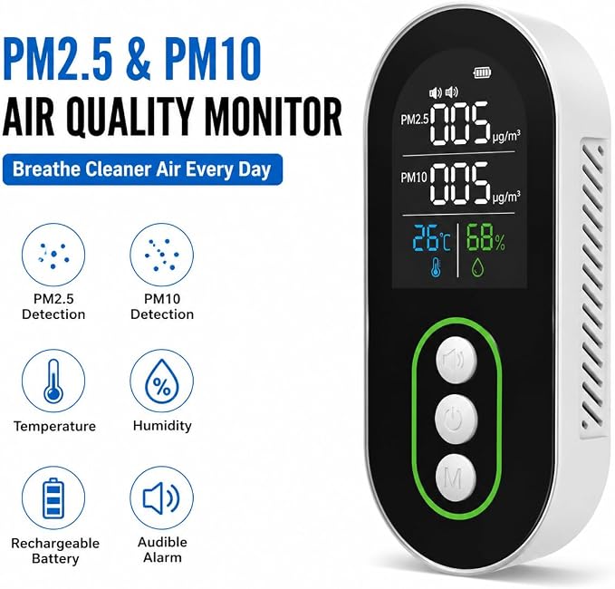 Portable PM2.5 PM10 Air Quality Monitor, Indoor Air Quality Detector - Image 3