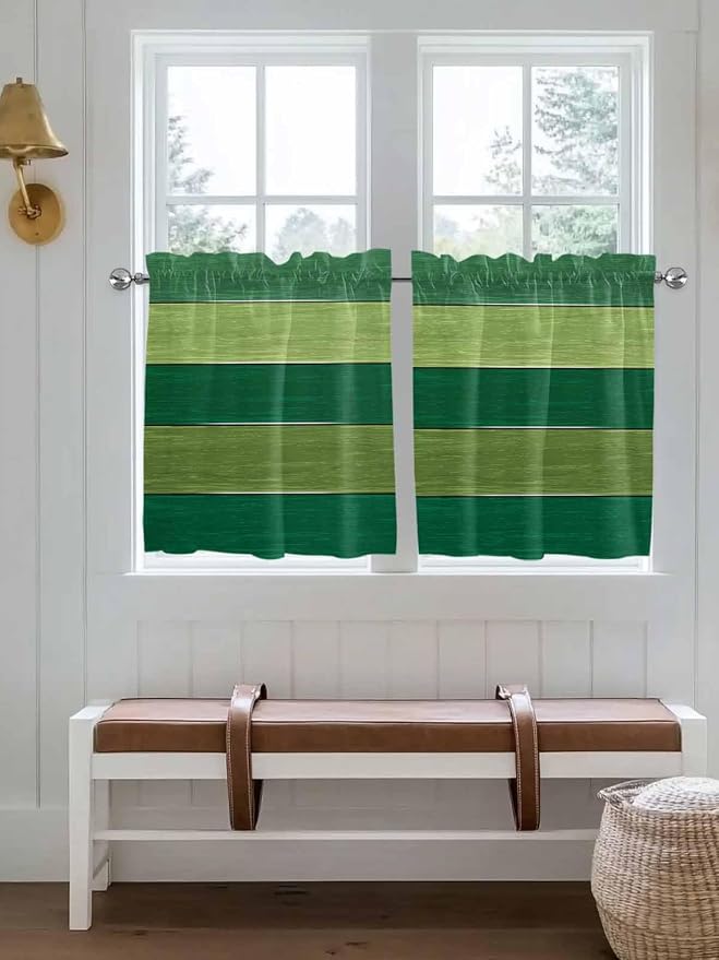 Farm Retro Green Wood Grain Window Valance Curtains, Rustic Wooden Plank - Image 2