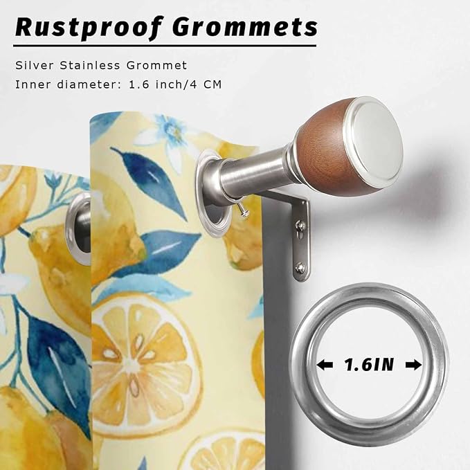 Lemon Outdoor Curtains for Patio Lemon Leaves Summer Plants Begin Waterproof - Image 2