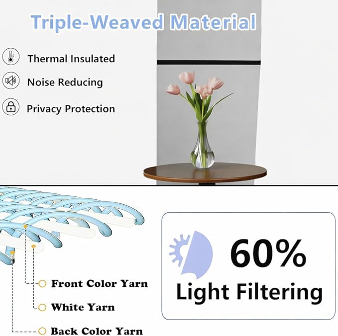 Simplebrand Ava Light Beige Light Filtering Curtains for Bedroom 96 Inches Long 2 Panels, Solid Thermal Insulated, Energy Saving Nursery Window Treatment Drapes, W40 x L96 Inch, Light Beige