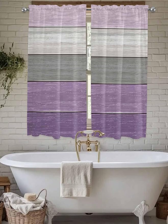 Country Wood Board Gray Purple Window Valance Curtains, Farmhouse Gradient - Image 5