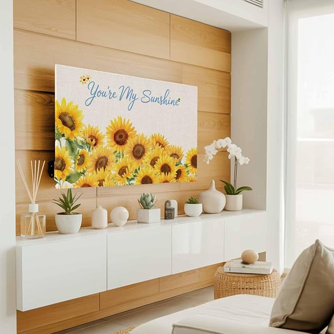 Spring Yellow Sunflower Retro Linen Indoor TV Cover, Elastic TV Screen - Image 2