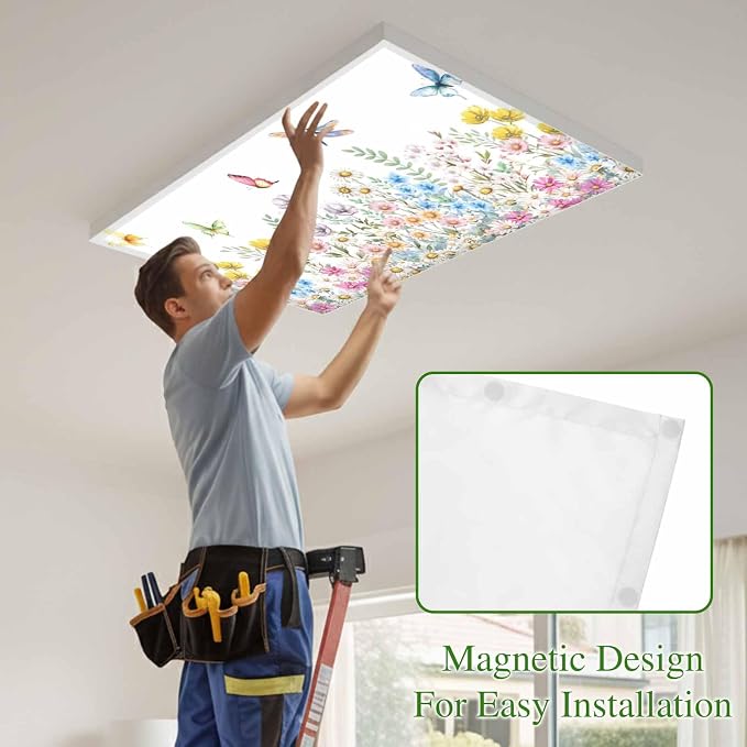 Fluorescent Light Covers for Ceiling Lights Spring Flowers Magnetic Light - Image 3