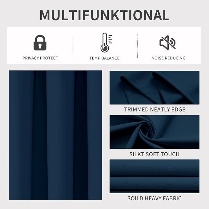 Joydeco Blackout Curtains 108 Inch Length 2 Panels Set, Thermal Insulated Long Curtains& Drapes 2 Burg, Room Darkening Grommet Drapes for Living Room Bedroom Window (Navy Blue, W52 x L108 Inch)