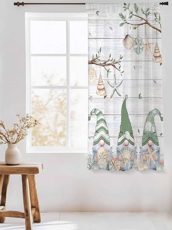 Sheer Curtains 63 Inch Length, Sage Green Gnomes Semi Sheer Curtains Light - Image 3