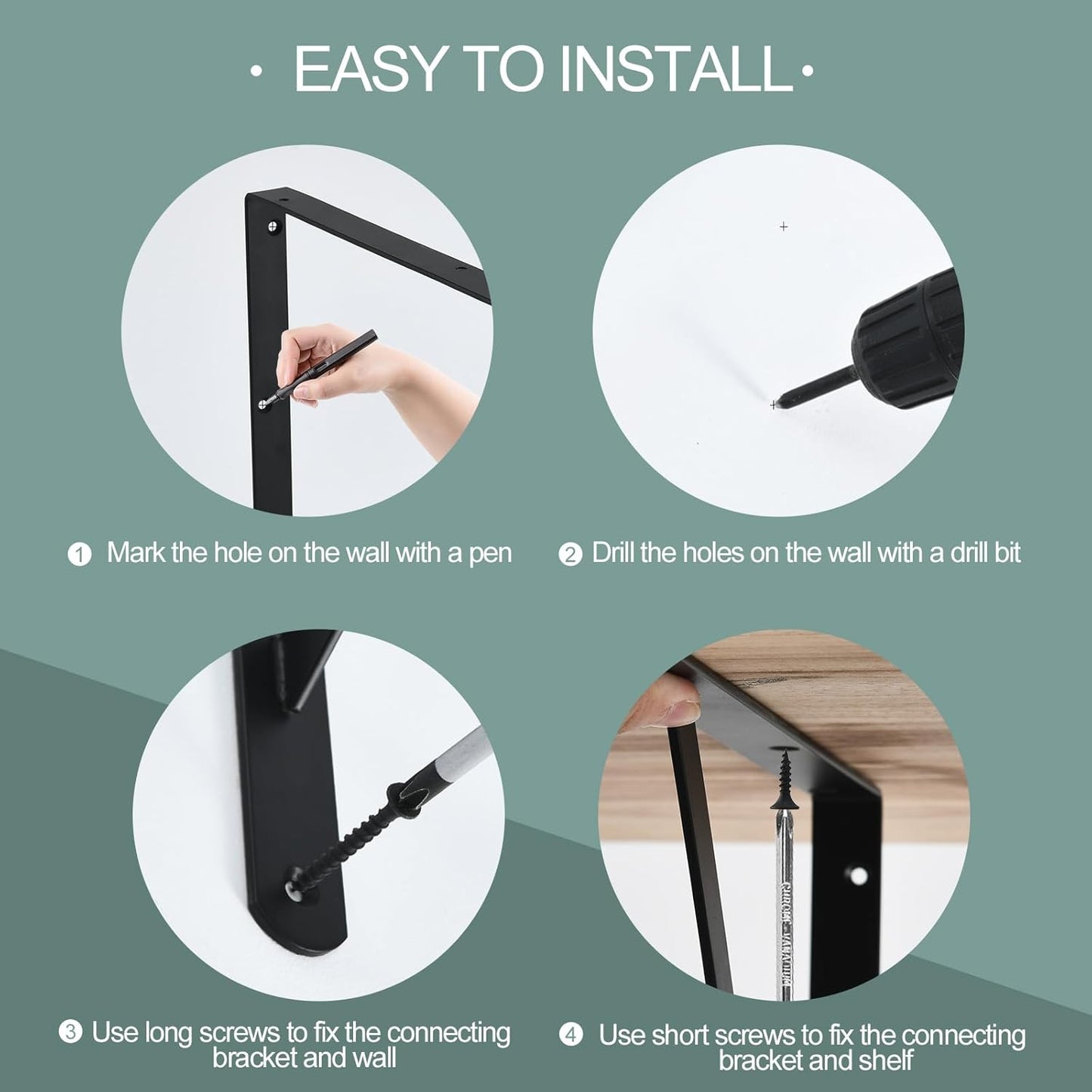 12 Pack L22 x H 12" Black Heavy Duty Shelf Brackets with Screws Metal Shelf Brackets Shelf Support Angle Brackets for Shelves L Brackets Heavy Duty Floating Shelf