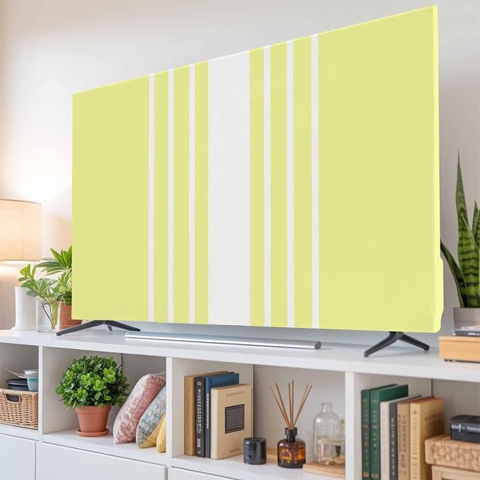 Yellow Stripe Color Block Indoor TV Cover, Elastic TV Screen Protector - Image 6